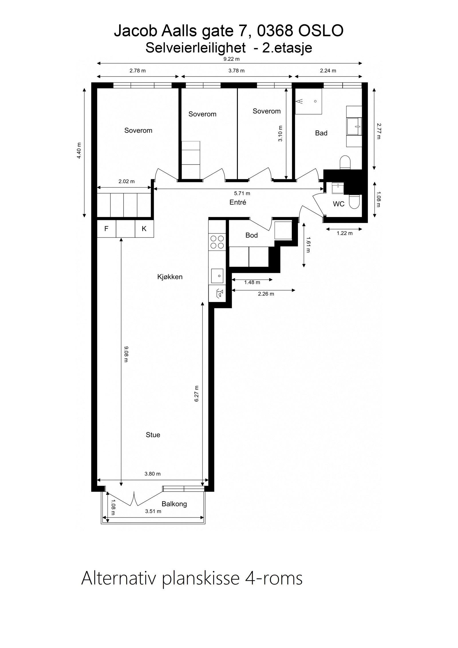 Alternativ planskisse for 3 soverom. Galleribilde