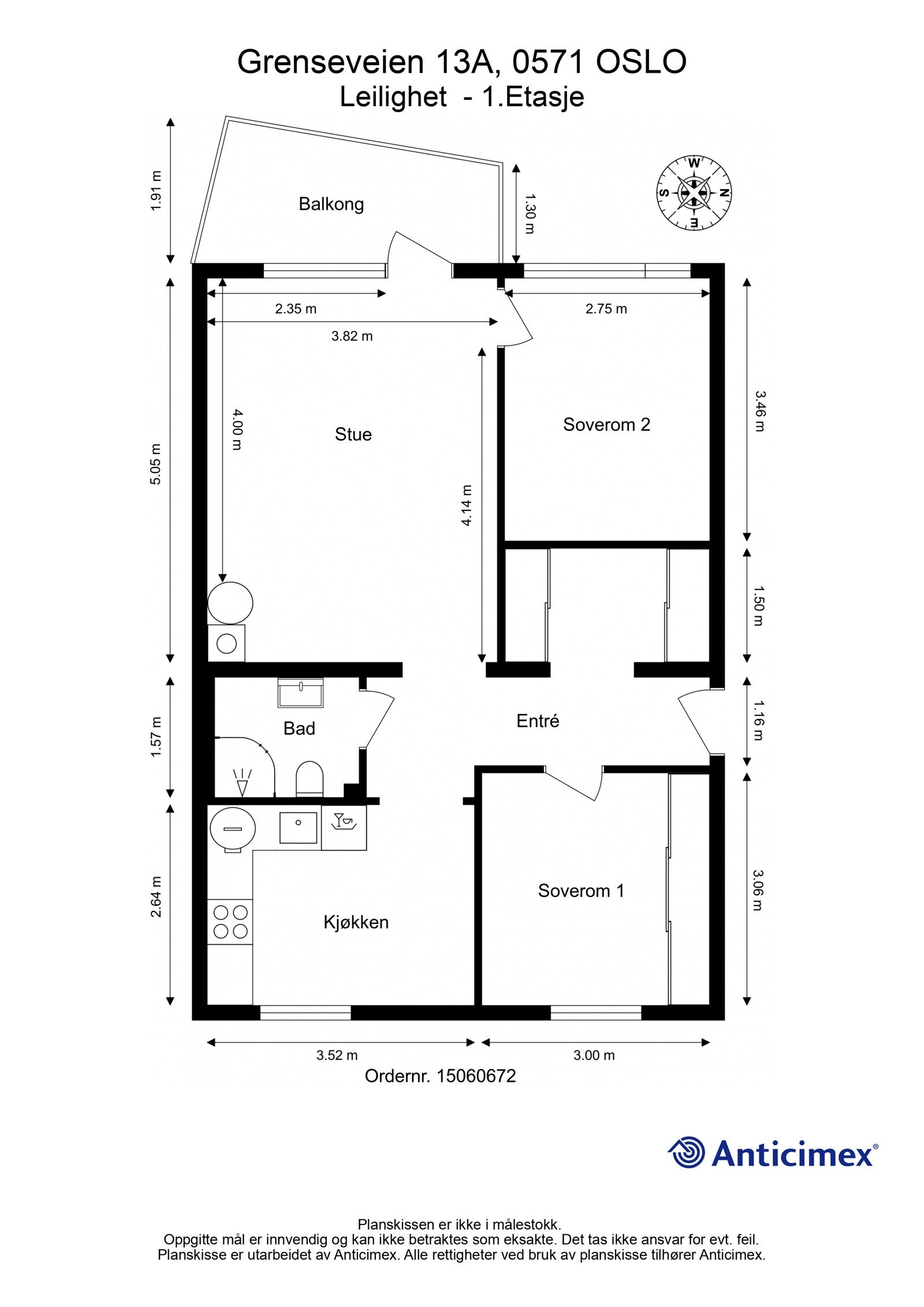 Plantegning med kompass og mål. Galleribilde