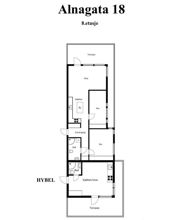 Original planløsning med hybeldel (Utleieverdi på ca 15.000,- pr mnd) Galleribilde