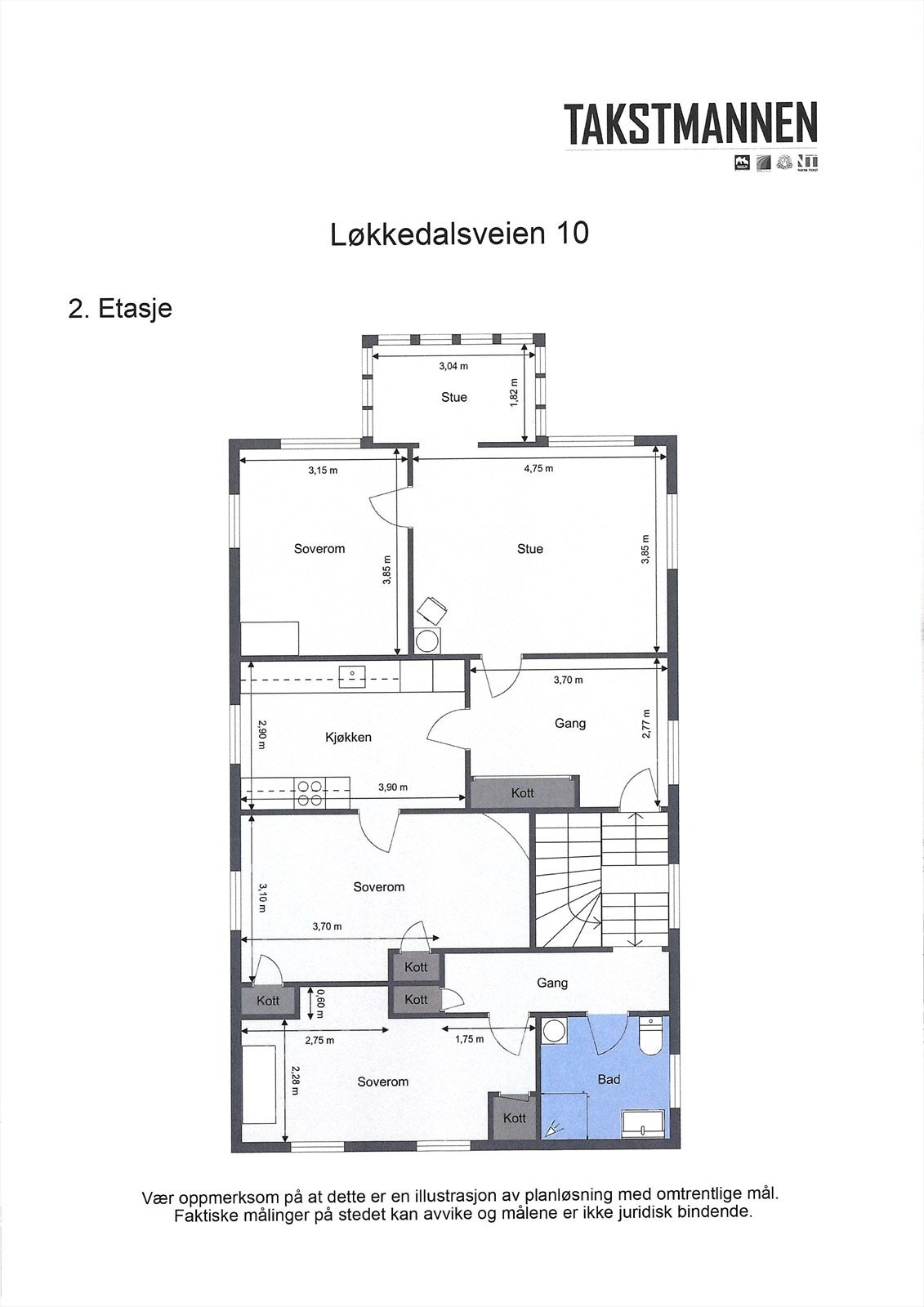 Plantegning med innvendige mål 2. etg Galleribilde