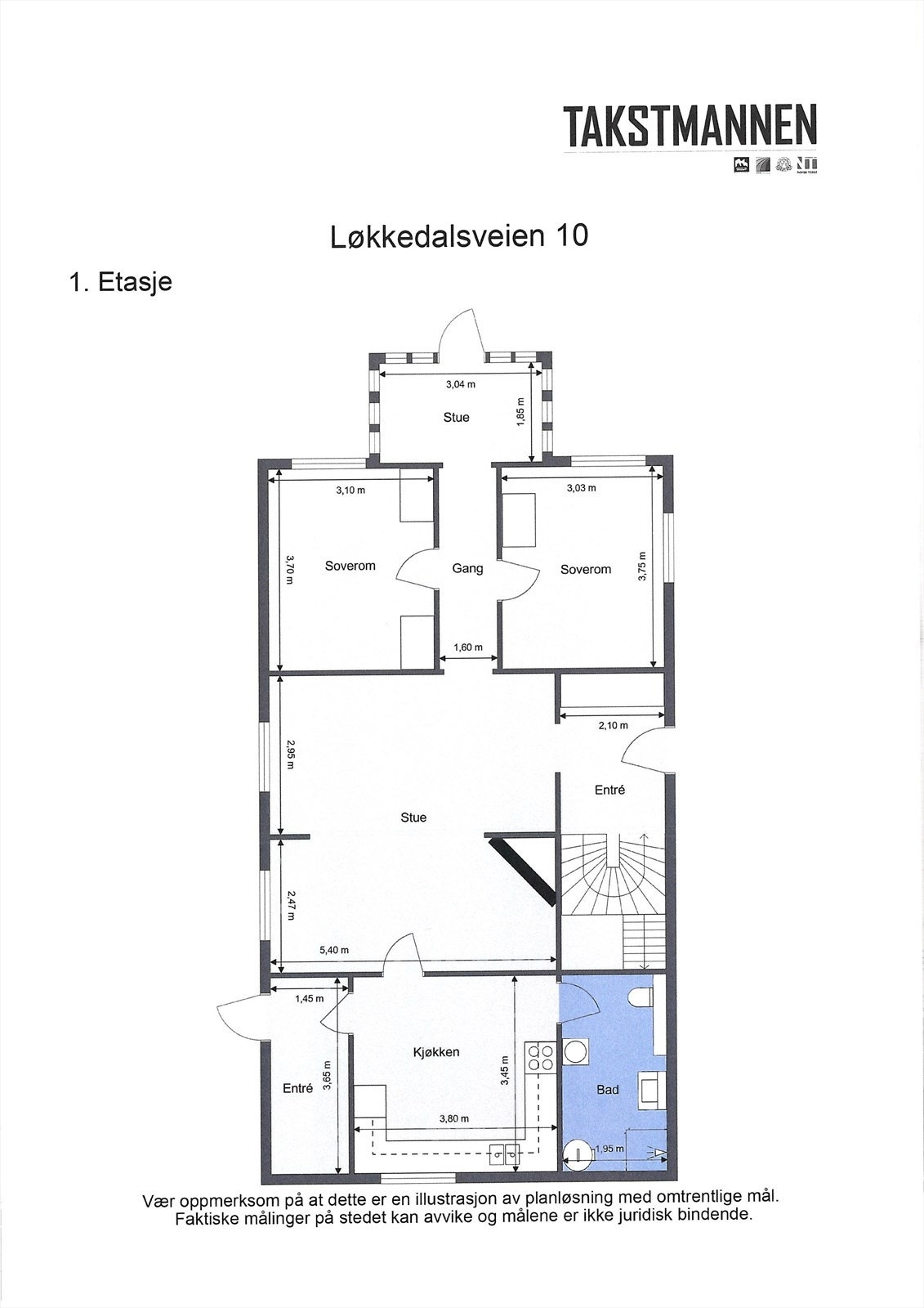 Plantegning med innvendige mål 1. etg Galleribilde