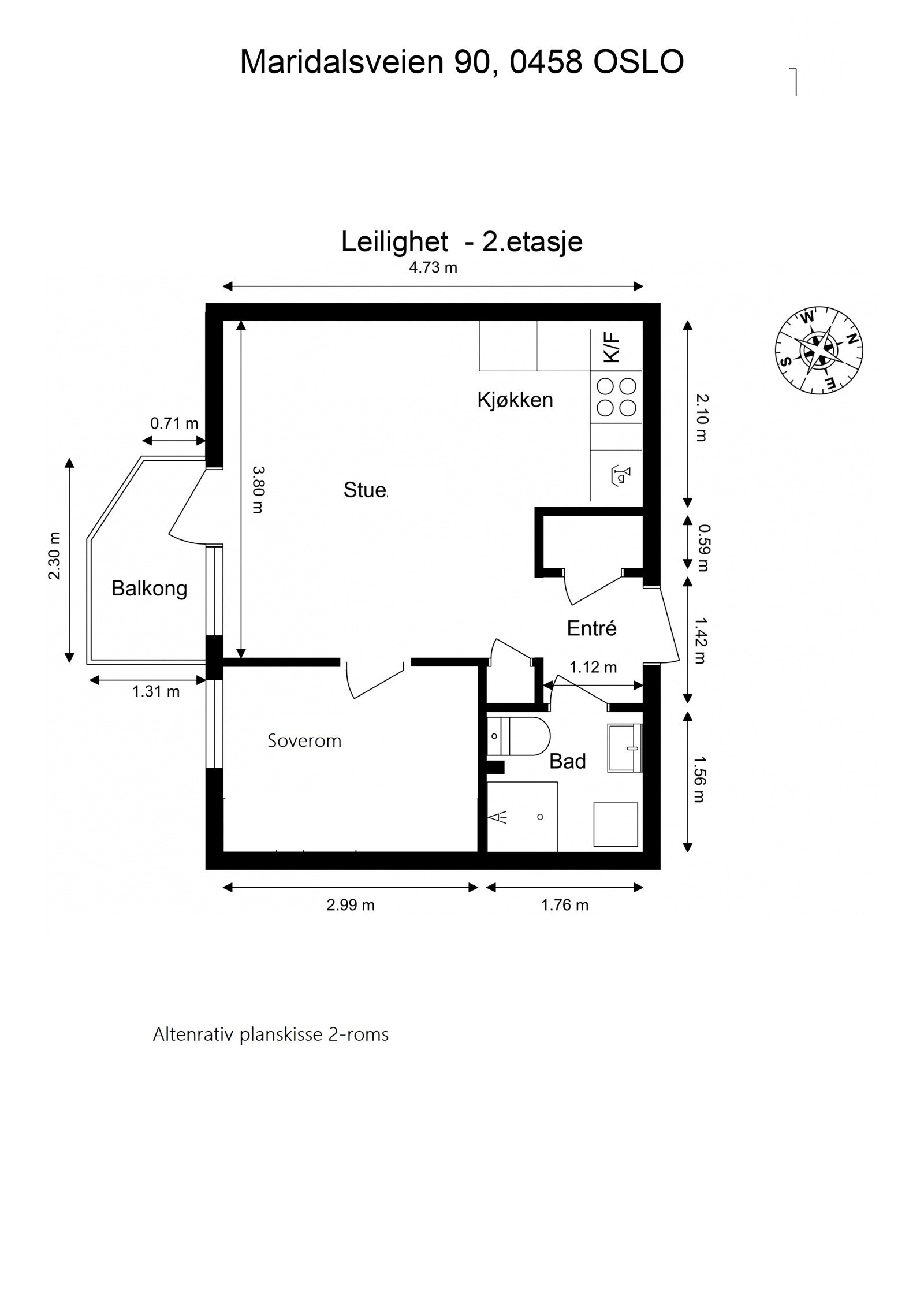 Alternativ planskisse 2-roms Galleribilde