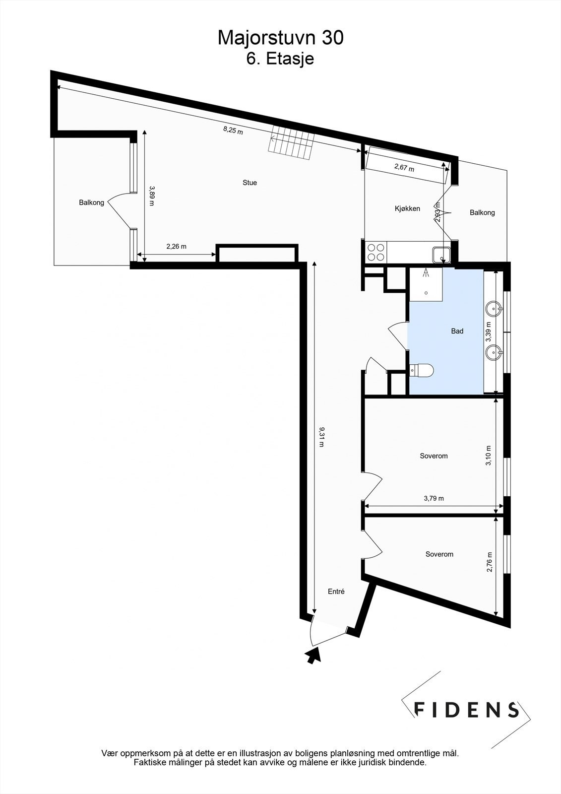 Floorplan letterhead - Majorstuvn 30 - 6. Etasje - 2D Floor Plan.jpg Galleribilde