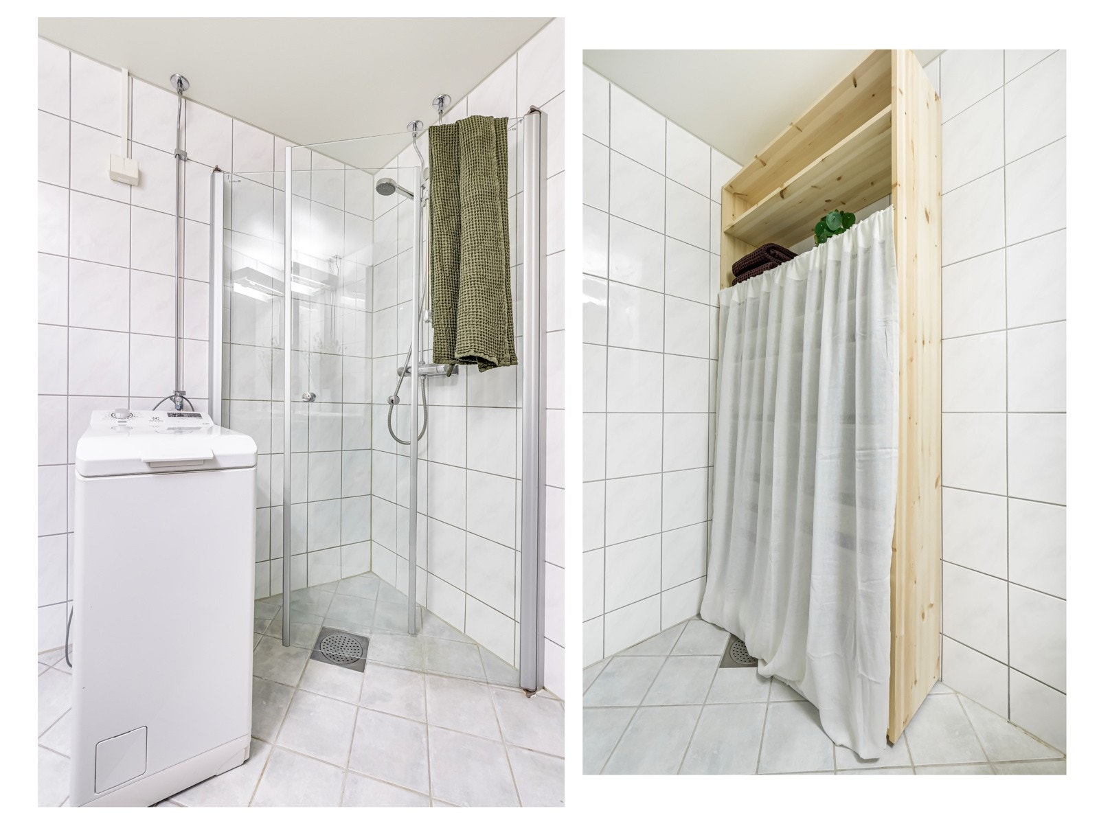 Her er det behagelig gulvvarme og opplegg for vaskemaskin, så her har du alt du trenger på baderommet! Galleribilde