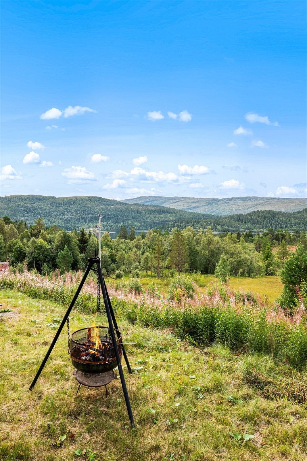 Flott uteområde med store terrasseflater og uthus. Galleribilde