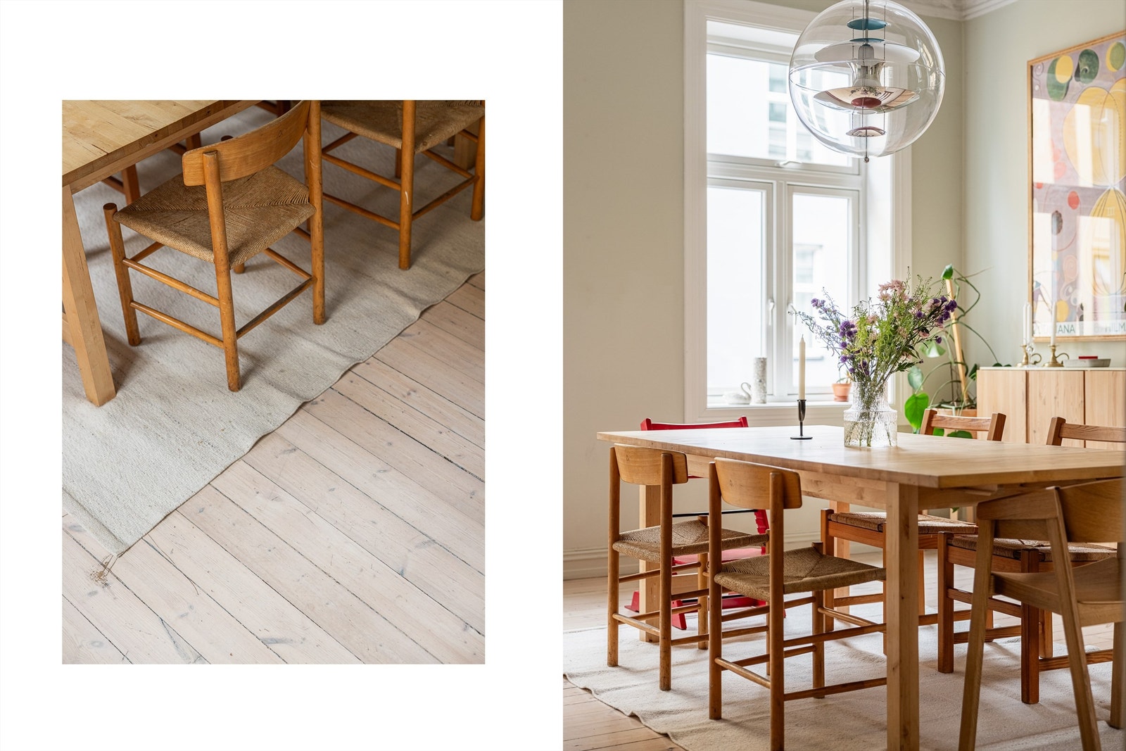 Rommets størrelse gjør det fleksibelt å innrede. Alternativt kan man innrede med spisegruppe og sofagruppe. Galleribilde