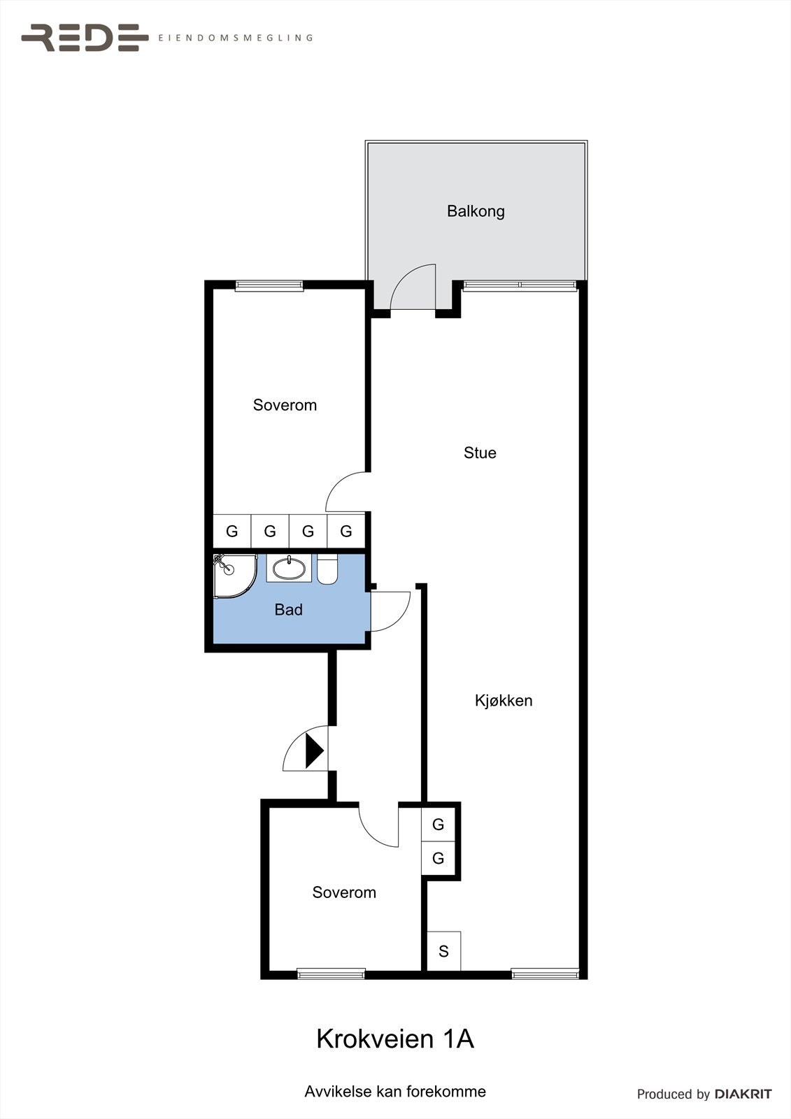 Planskisse av leiligheten. I tillegg har man to boder + en nettingbod i felles kjeller. Galleribilde