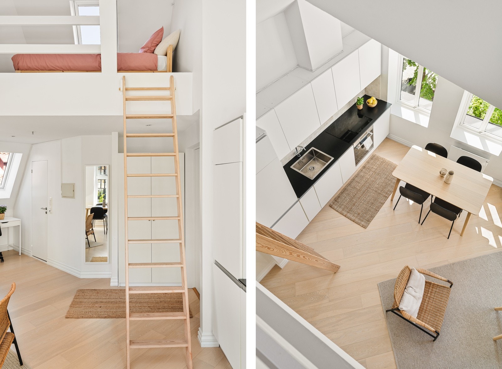 Rommet er sosialt og fint. Her kan du lage mat mens du underholder gjestene i din sjarmerende bygårdsleilighet. Galleribilde