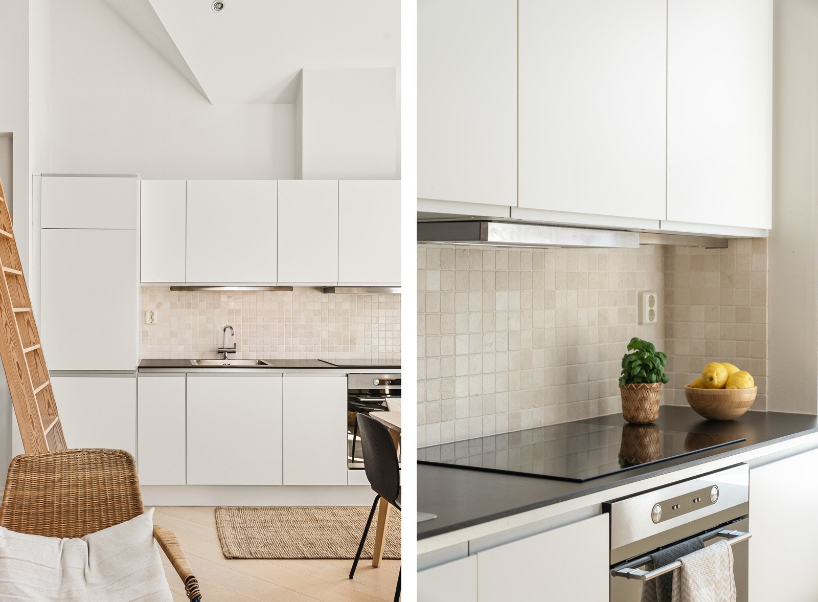 Av integrerte hvitevarer har du stekeovn, platetopp, oppvaskmaskin, kjøleskap med frysedel og ventilator. Galleribilde