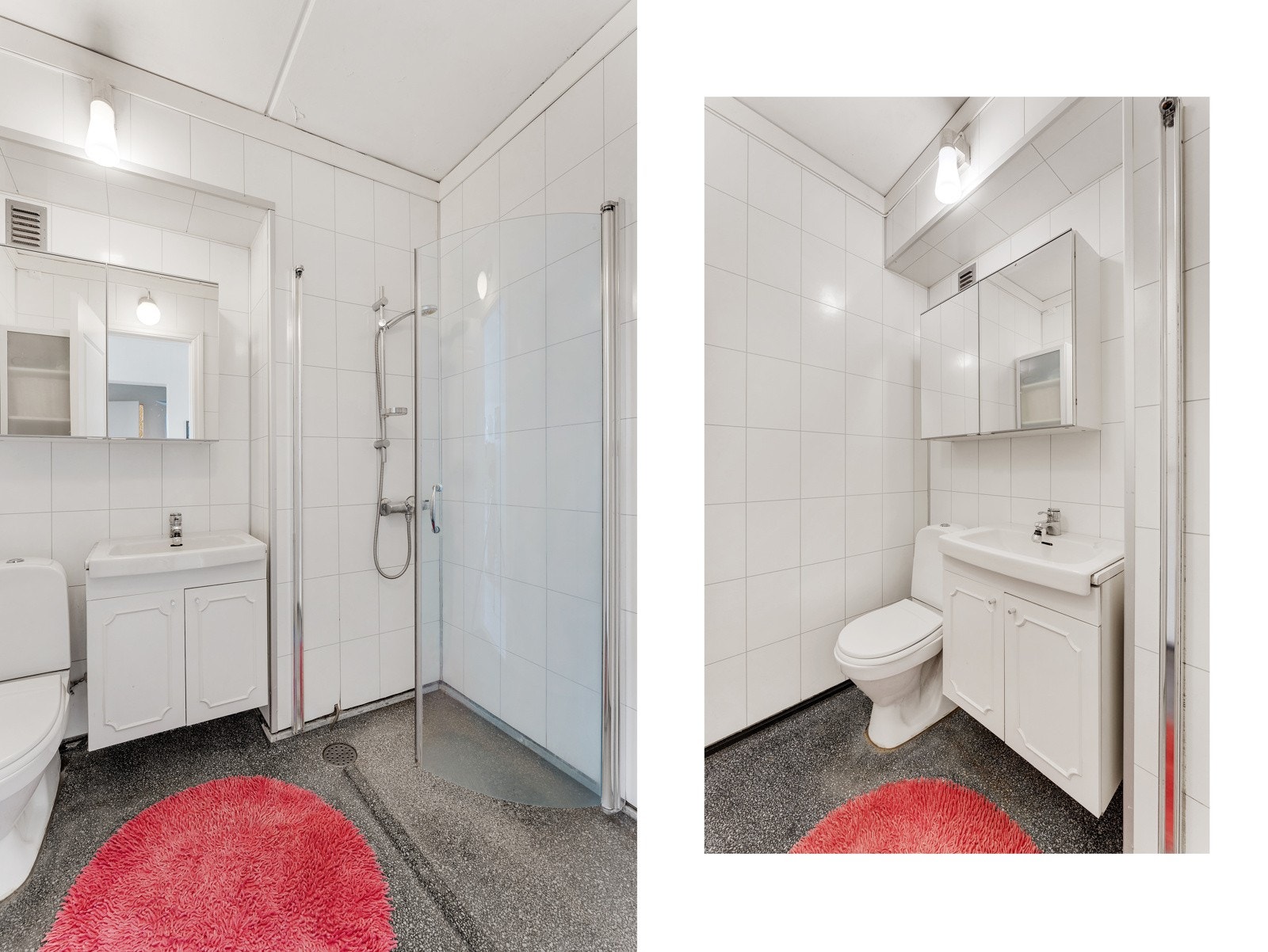 - Bad på 3,3 kvm med baderomsplater og terrazzogulv - Galleribilde