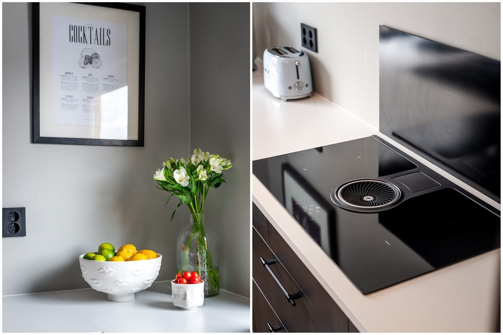 På kjøkkenet finner du bl.a. NikolaTesla induksjonstopp, Siemens IQ700 komfyr med integrert mikrobølgeovn samt Siemens oppvaskmaskin. Galleribilde