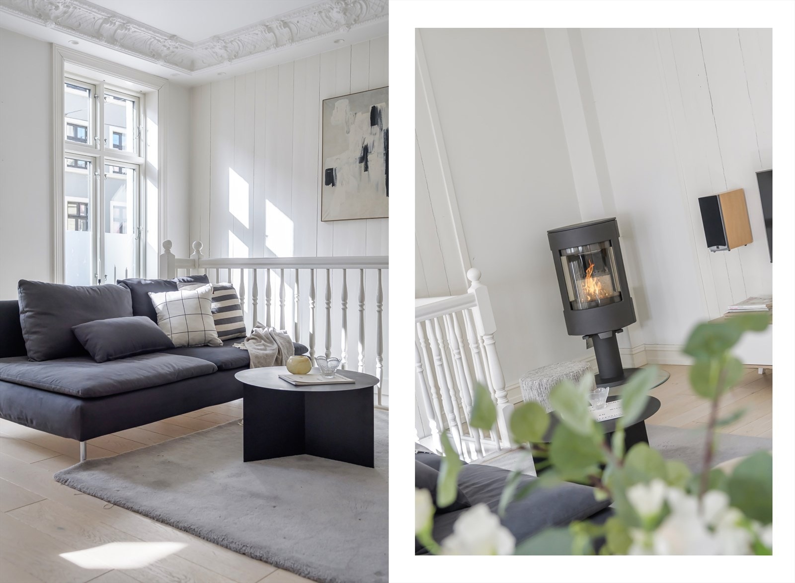 I hjørnet står det en peisovn som varmer godt på kalde dager Galleribilde