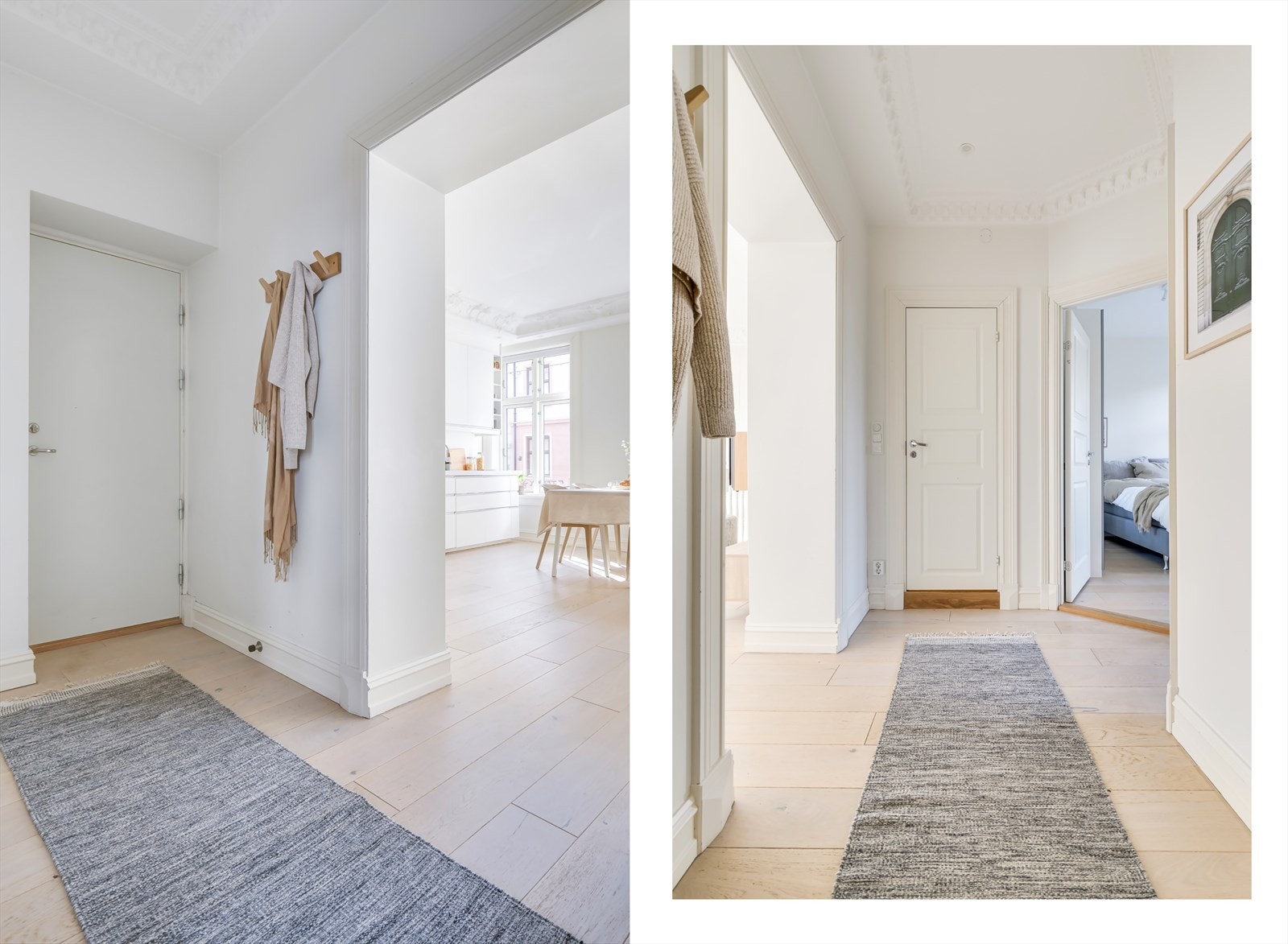 Velkommen inn til en innbydende og lys entré som gir et godt førsteinntrykk av boligen. Entréen har god plass for oppheng av jakker og sko. Galleribilde