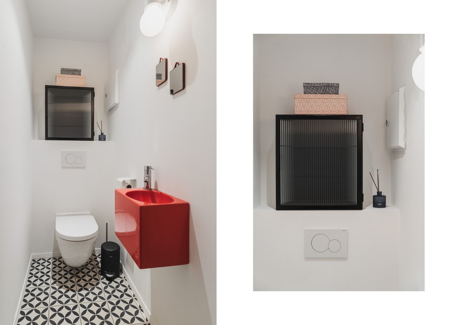 Ved siden av badet er det et toalettrom med lekre fliser på gulvet. Galleribilde