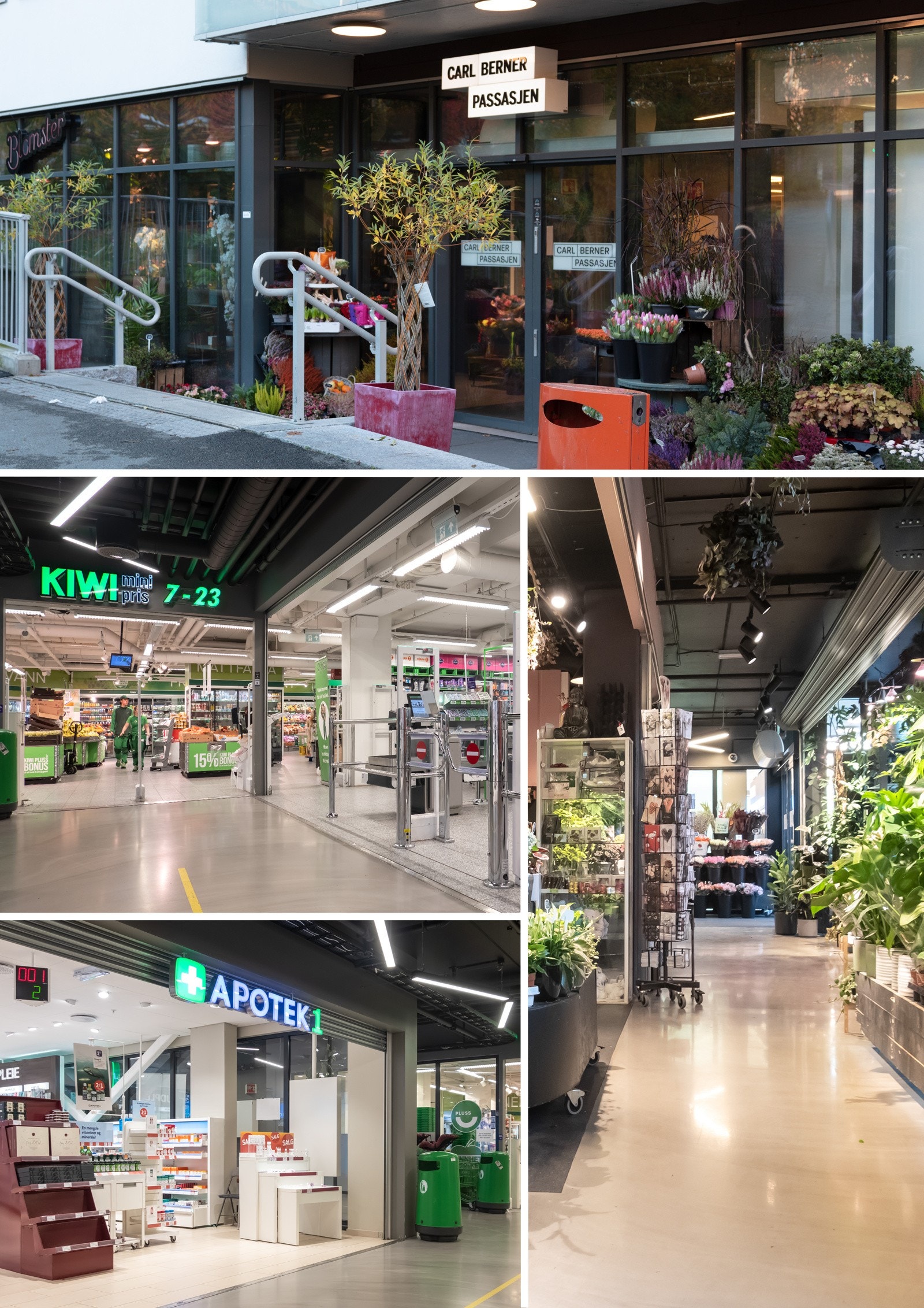 Ved Rosenhoff og Carl Berners plass finner er det godt utvalg av butikker, treningssenter (Sats og Fresh fitness) og restauranter. Galleribilde