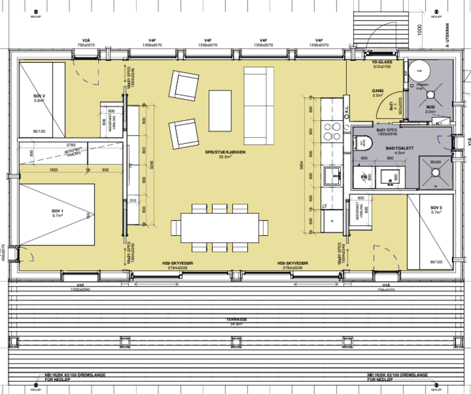 Plantegning Sommer-Vy2. Se vedl.arbeidstegninger for eksakt oppsett og mål. Galleribilde