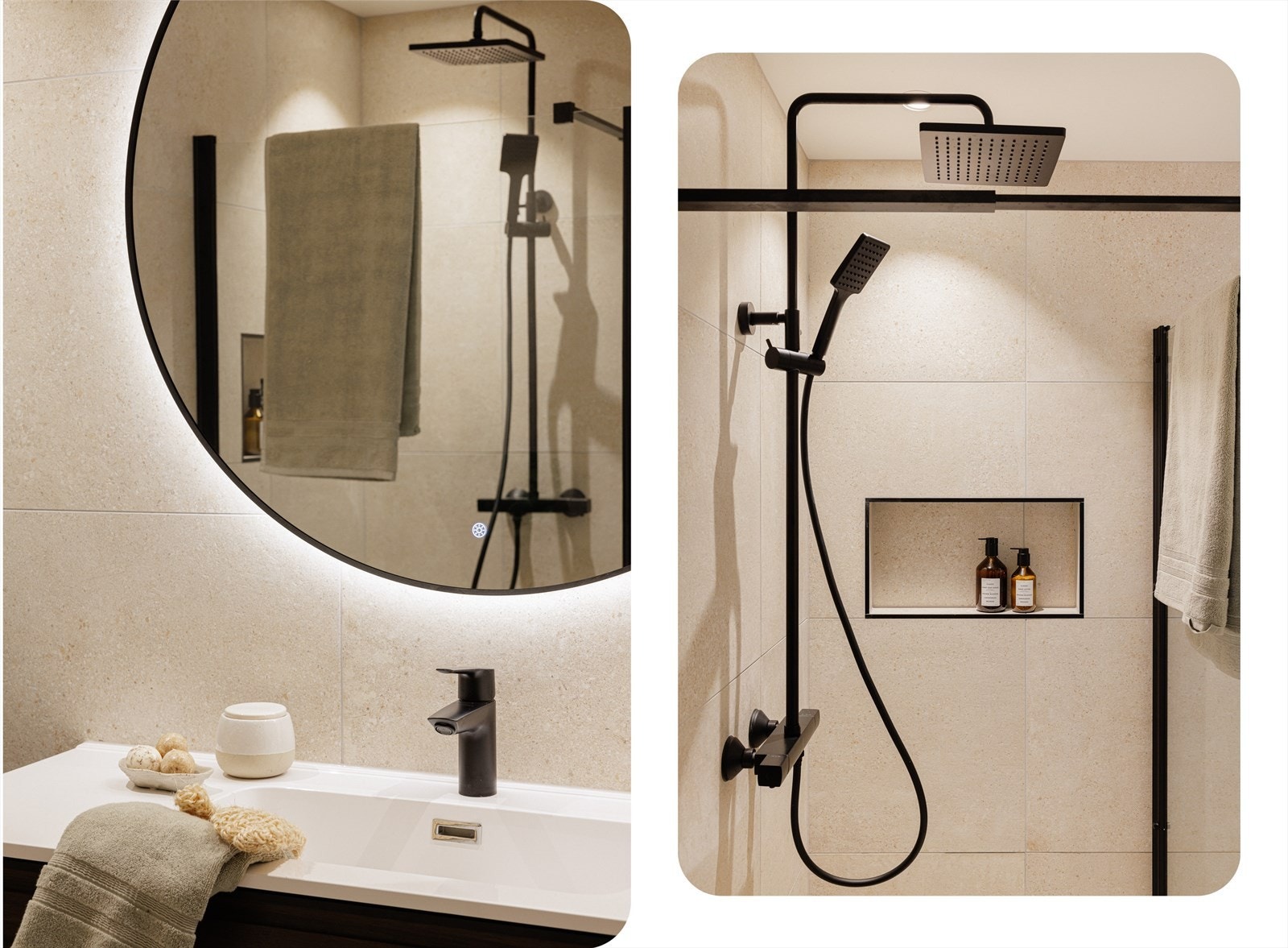 For økt komfort er servanten ekstra bred, og badet har spotter i himling samt varmekabler i gulvet Galleribilde