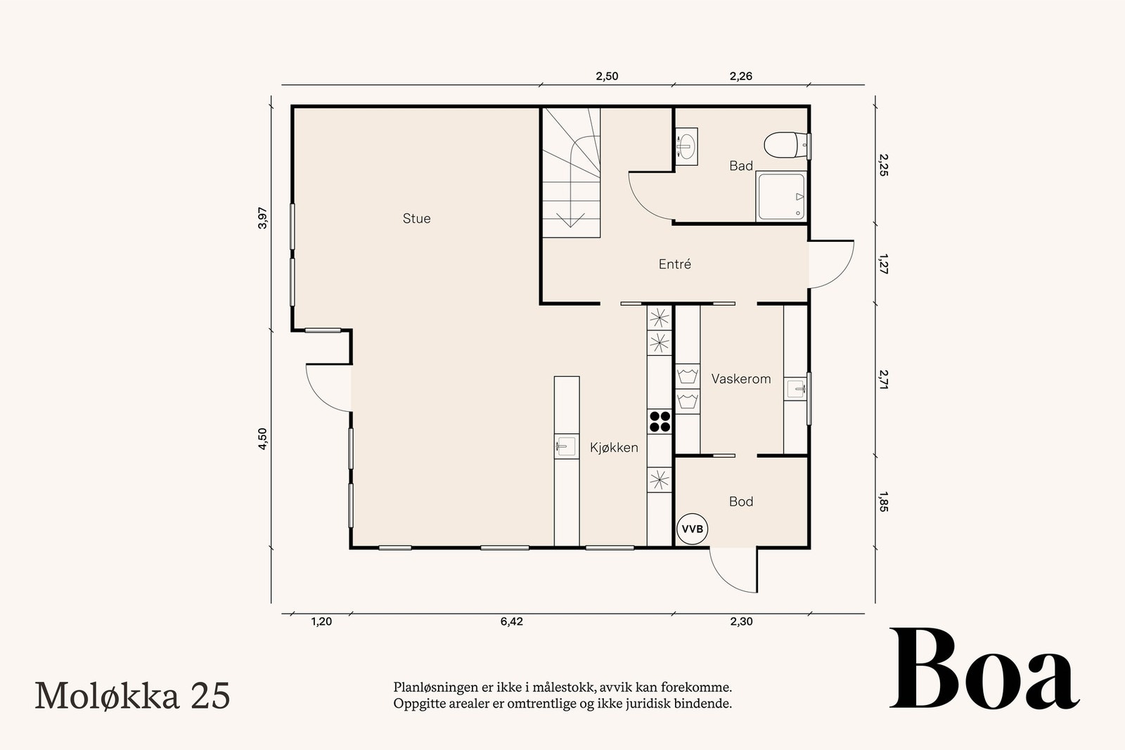 1. etasje: Entré/trappegang, dusjbad/wc, vaskerom, bod, kjøkken med spisestue og stue. Galleribilde