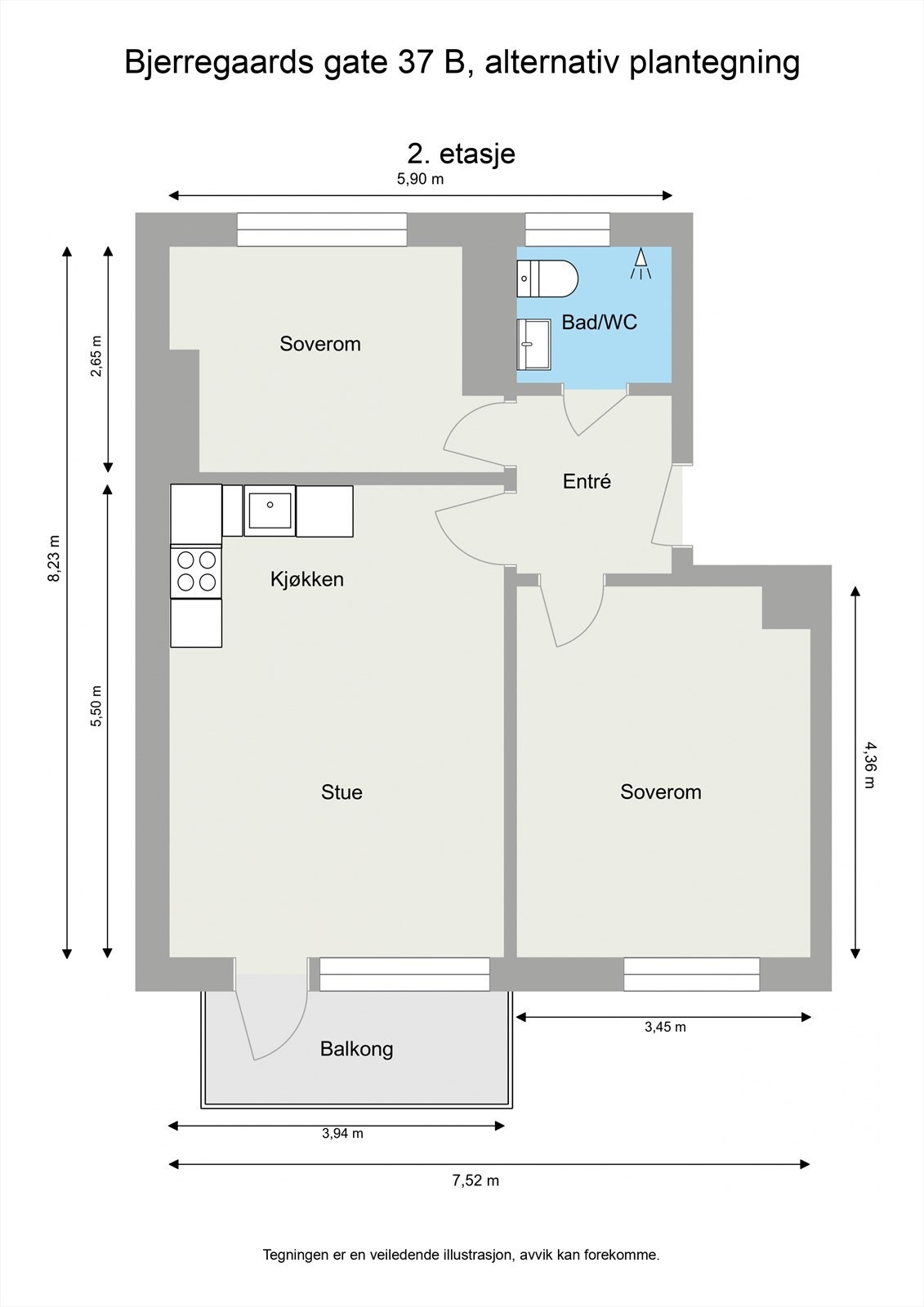 Alternativ planløsning. Plantegningen er kun til inspirasjon, og eventuelle endringer må undersøkes nærmere med styret og/eller kommunen. Galleribilde