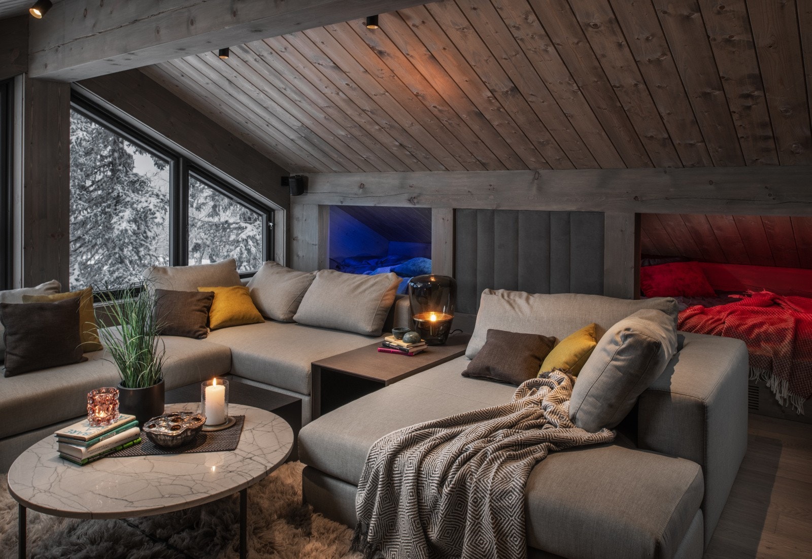 Hyttemodellene L2 og L3 vil få lignende løsning i tv-stue på hems. Avvik vil forekomme. Galleribilde