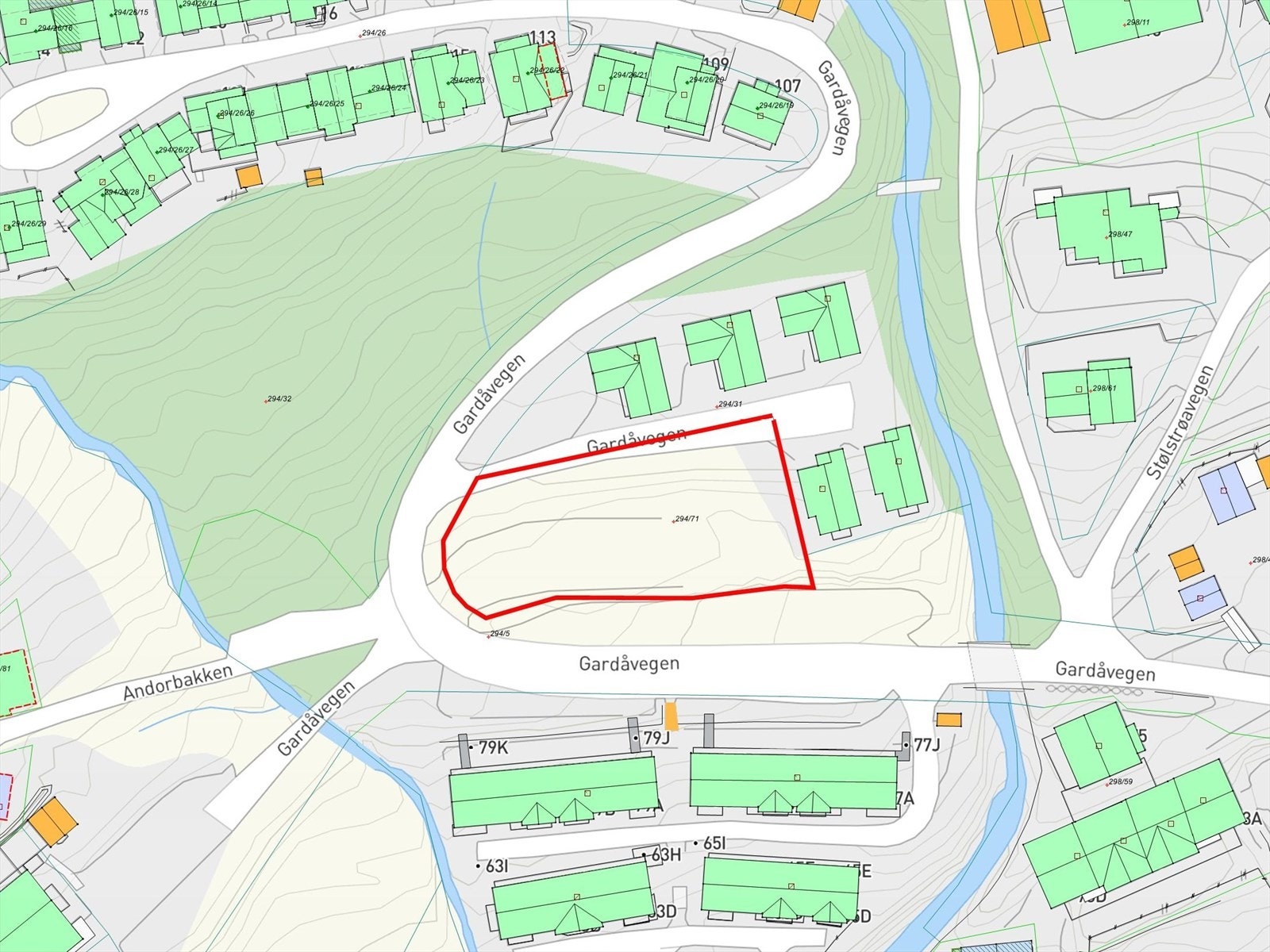 Kart med markeing av ca tomtegrense Galleribilde