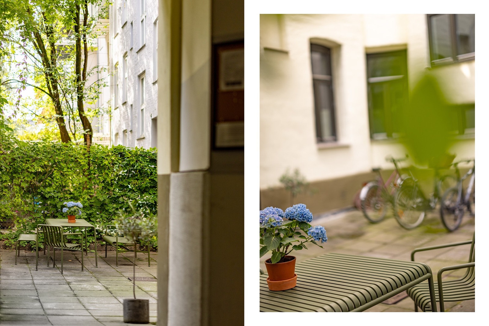 Borettslaget har en hyggelig bakgård, med både sittegrupper og sykkelparkering. Galleribilde