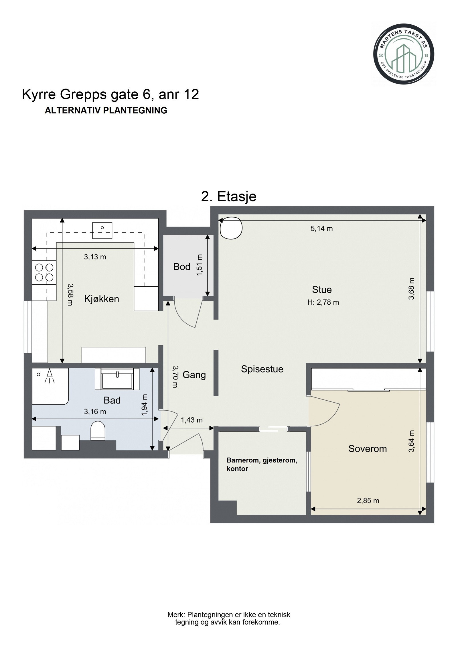 Alternativ plantegning merk at gjesterom, kontor, barnerom ikke er godkjent soverom Galleribilde