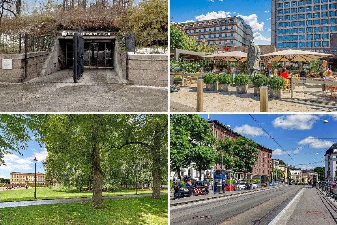 Kort vei til Solli plass med buss og trikk, Nationaltheatret med t-bane, tog og flytog samt Slottsparken og sentrum. Galleribilde