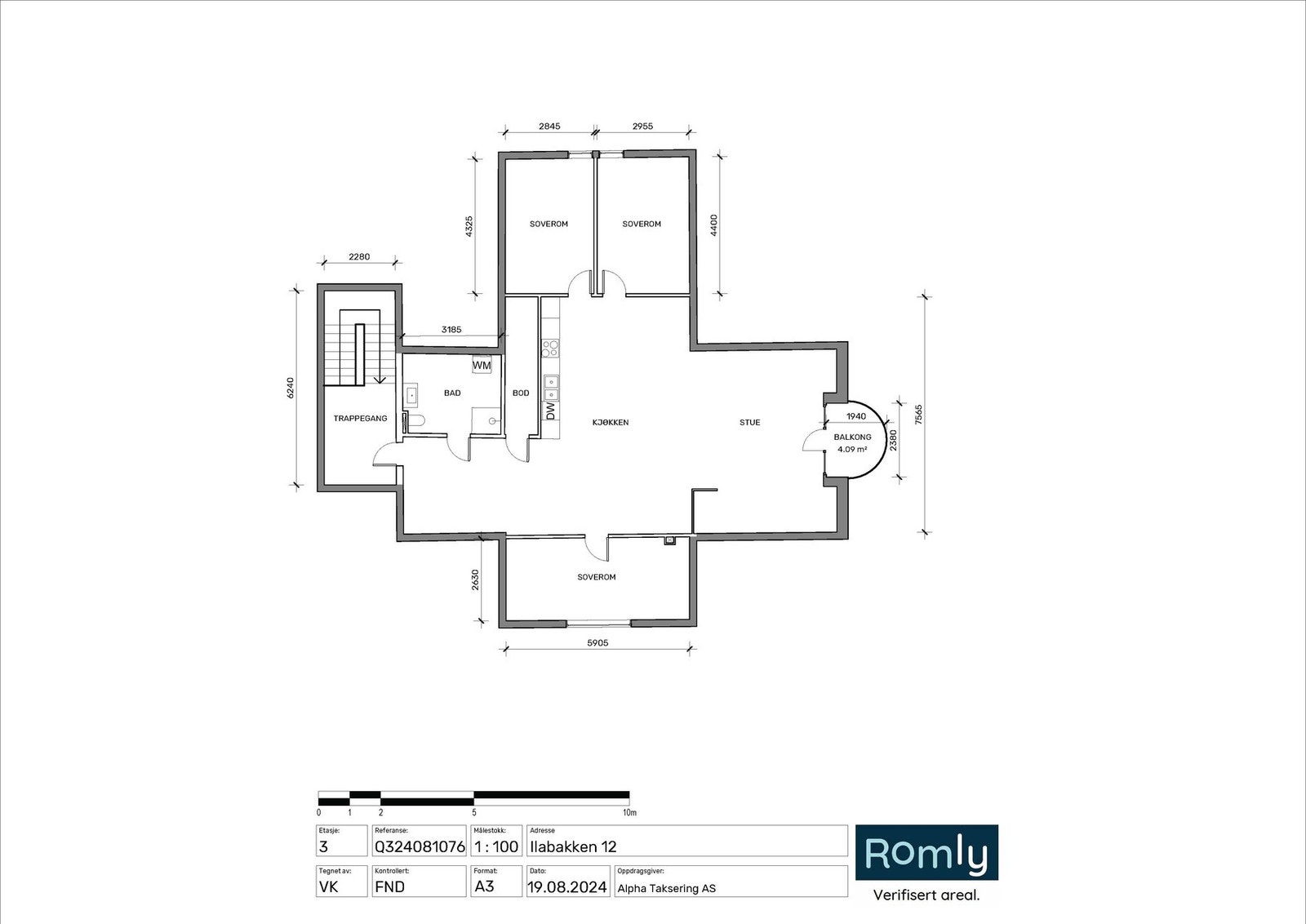 Illustrerende plantegning av 3. etg, hvor det er etablert en praktikantdel Galleribilde