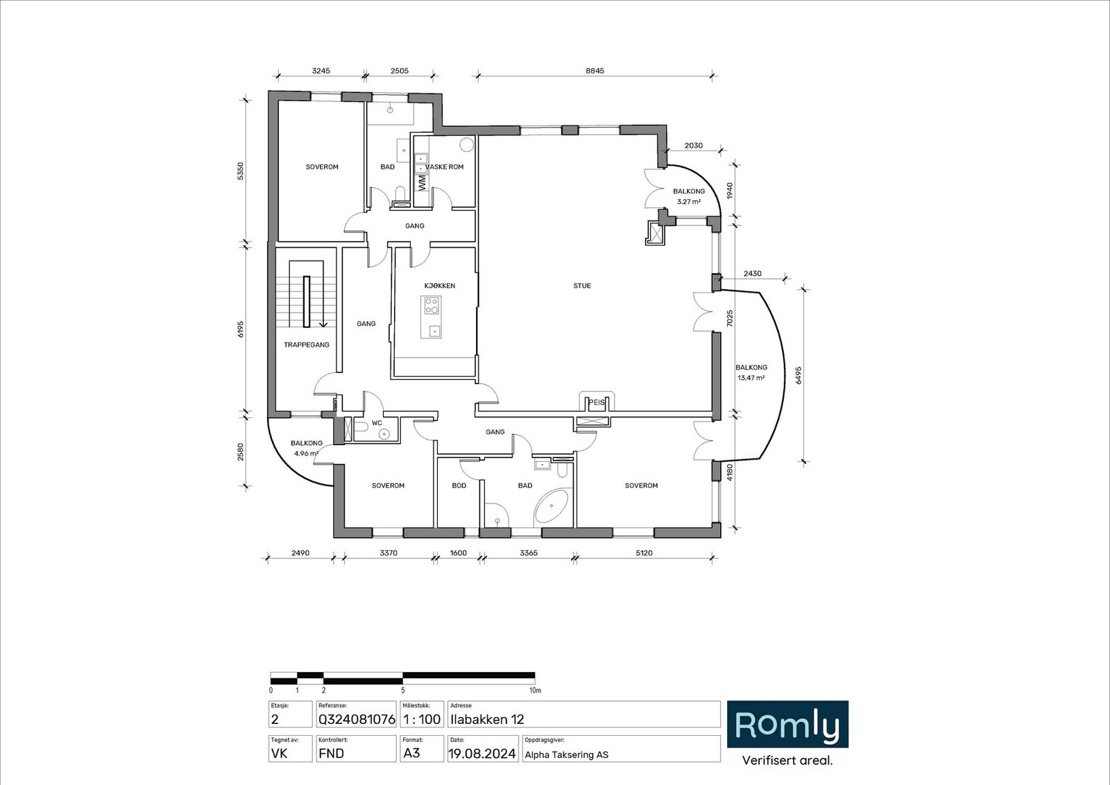 Illustrerende plantegning av 2. etg som anses som hoveddelen Galleribilde