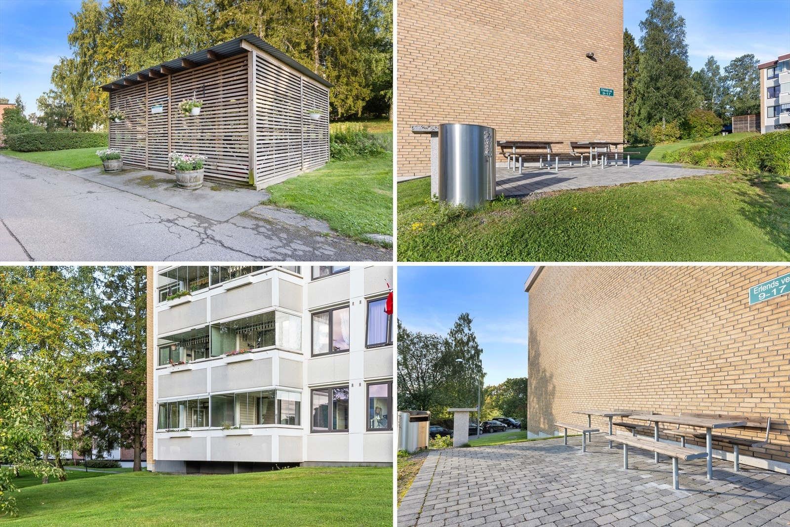 Fine og ryddige utefasiliteter med felles sykkelskur rett utenfor. Galleribilde