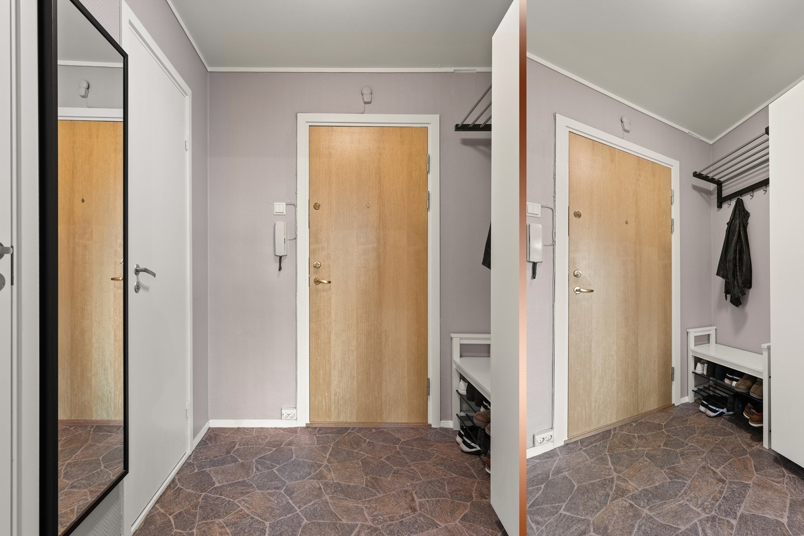Ny sikret ytterdør fra 2014. Rom for møblering etter ønske i entré. Galleribilde
