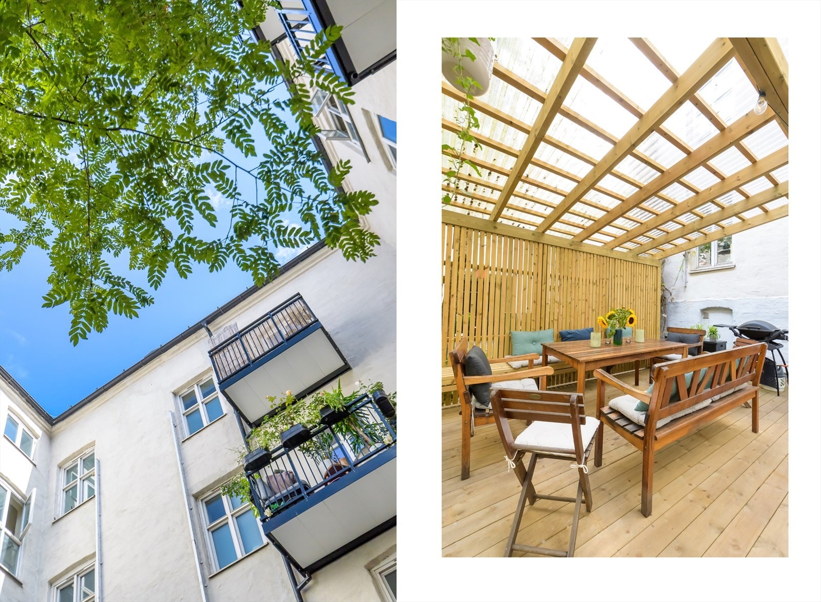 Koselig bakgård med pergola og grill. Galleribilde