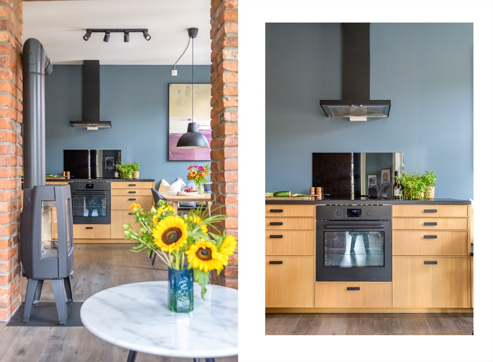 Varmefolie er montert i gulv i entre/gang, åpent kjøkken og stue i 2020 med Wi-Fi styrt termostat. Galleribilde