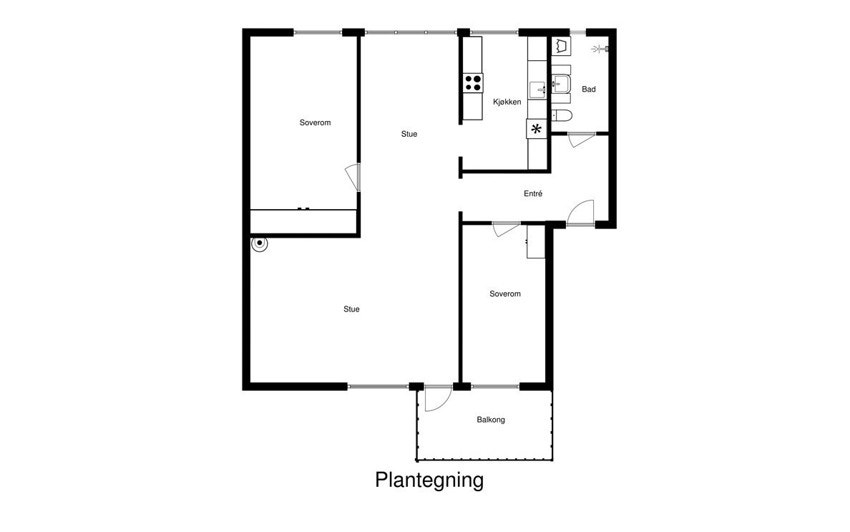 Planskisse. Leiligheten disponerer 3 kjellerboder på hhv. 1,5, 1,7 og 3,3 m². Galleribilde