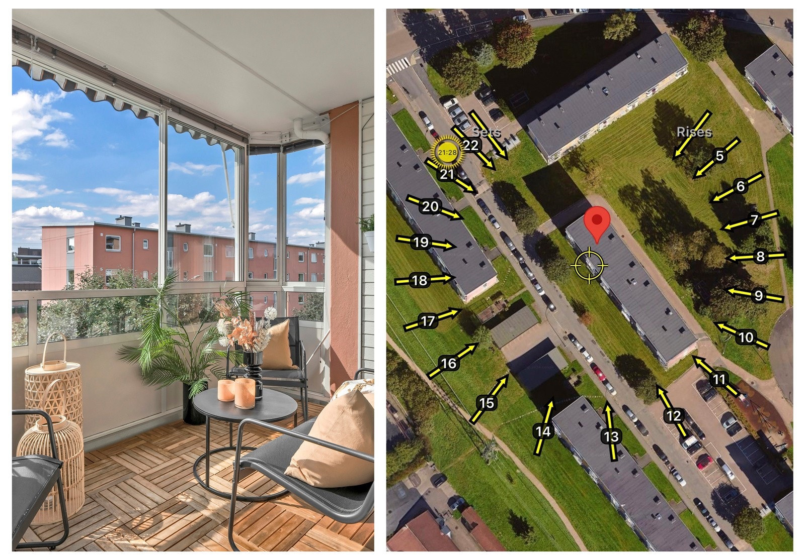 Balkongen er vendt mot vest. Dette gir rikelig med soltimer på dag- og kveldstid. Galleribilde