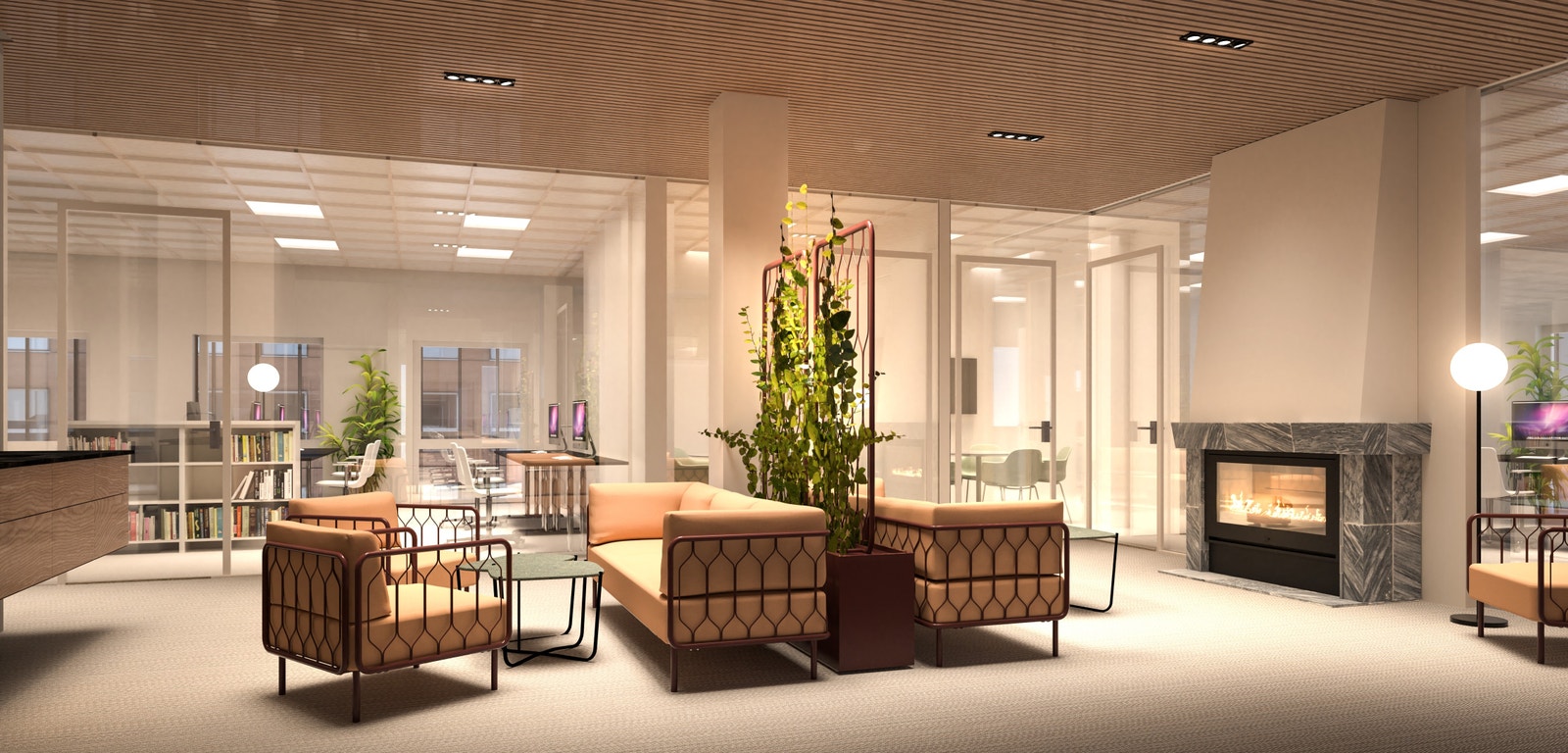 Skisse fra en etasje med kontor areal mot syd og Storgaten samt flott felles areal i midten. Galleribilde