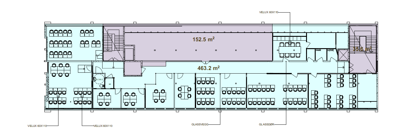 Plantegning 4. etg. BTA 530 m². Innredningen kan avvike fra tegning.