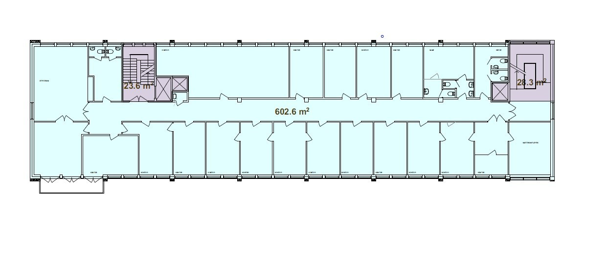 Plantegning 3. etg. BTA ca. 655 m². Innredningen kan avvike fra tegning.