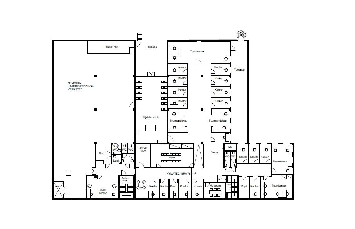 Plantegning 3. etasje, kontorer og verksted/lager Galleribilde