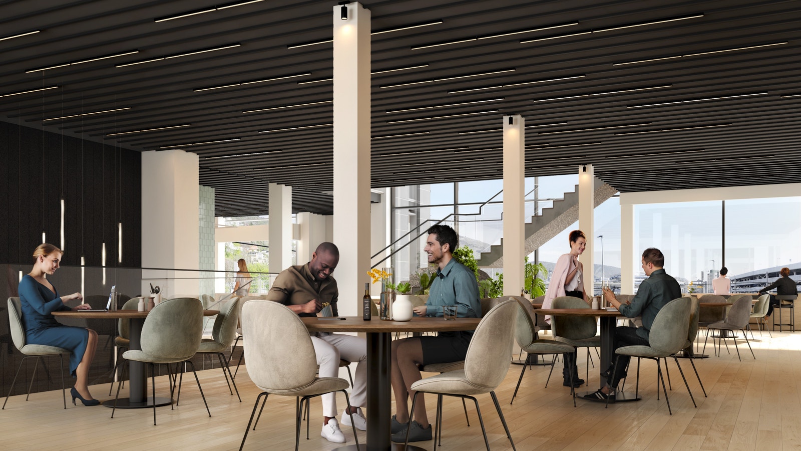 Fra hovedinngangen beveger du deg opp i andre etasje hvor det åpner seg en flott kantine med utsikt ut mot Ulrikken. Galleribilde