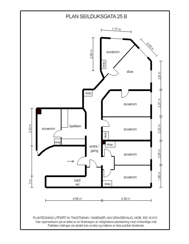 Plantegning i 3. etasje. Dagens innredning er ikke byggemeldt. Galleribilde