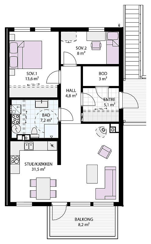 3- roms - nr. 74 - 2 etasje i hus 5 Galleribilde