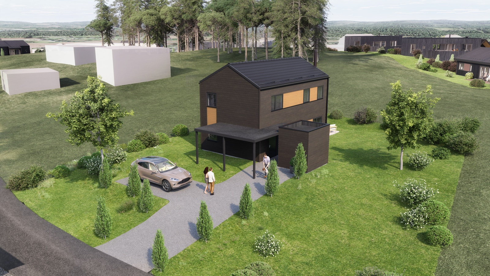 Anbefalt hus på tomt - Stolt. Med to varianter kledning og store vindusflater får du en bolig med et moderne og flott uttrykk. Galleribilde