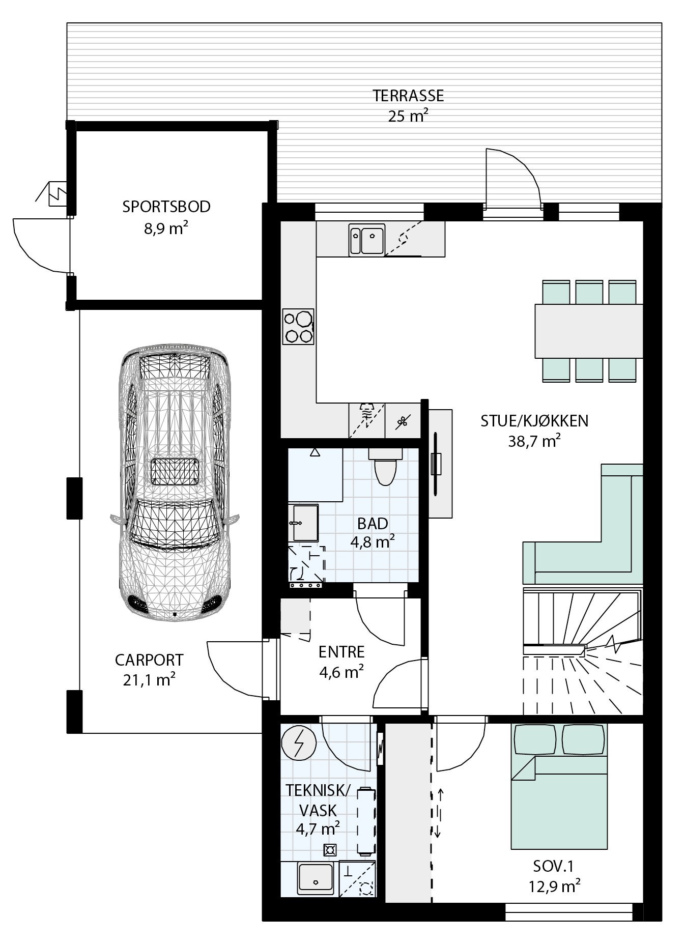 Plantegning 1. etg. hus 20 - 22 - 24 Galleribilde