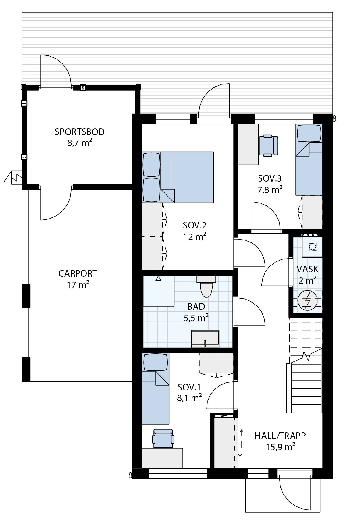 Plantegning 1. etg. hus 19 - 21 - 23 Galleribilde