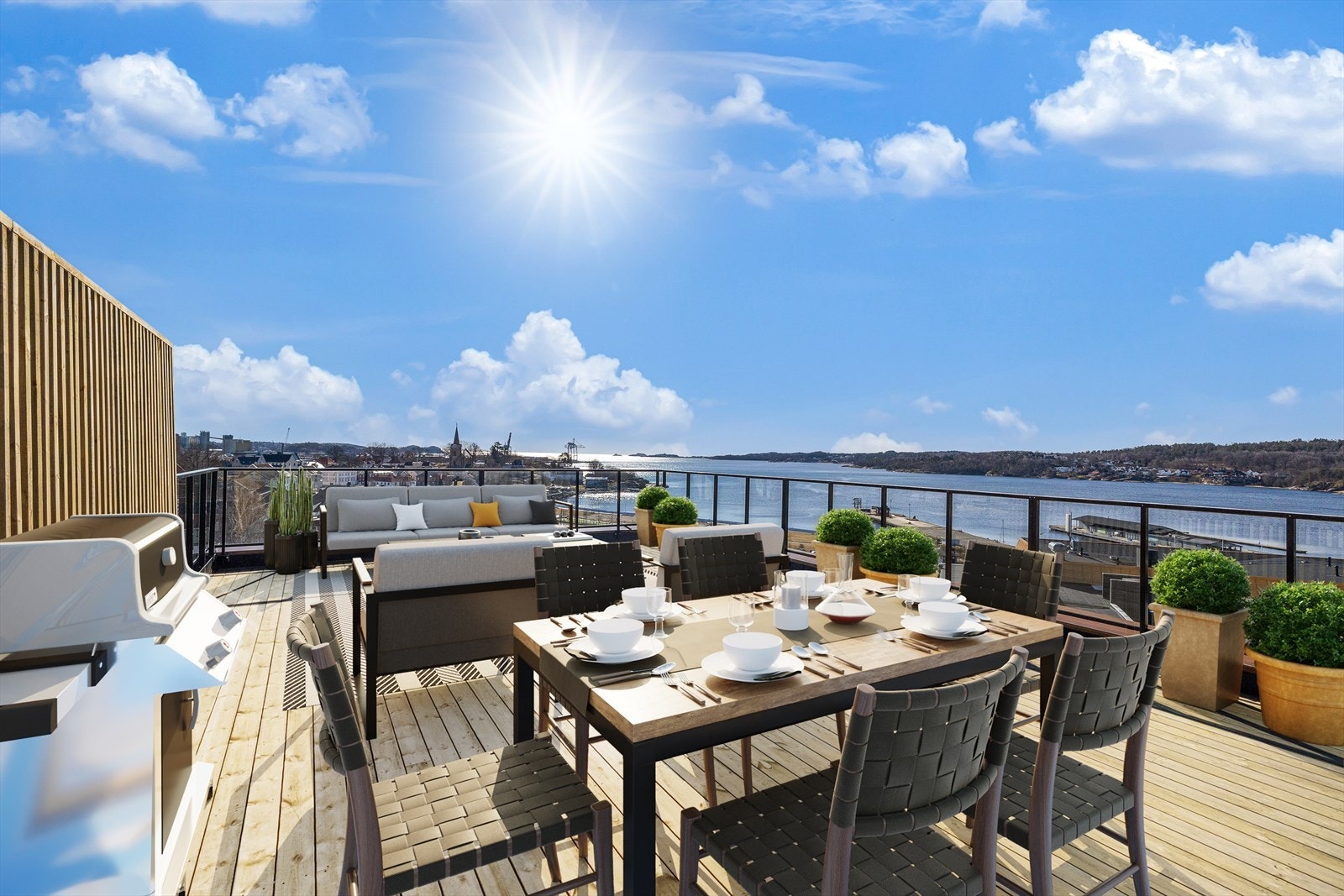 Sjøutsikt fra en av byens største tak terrasser! Galleribilde