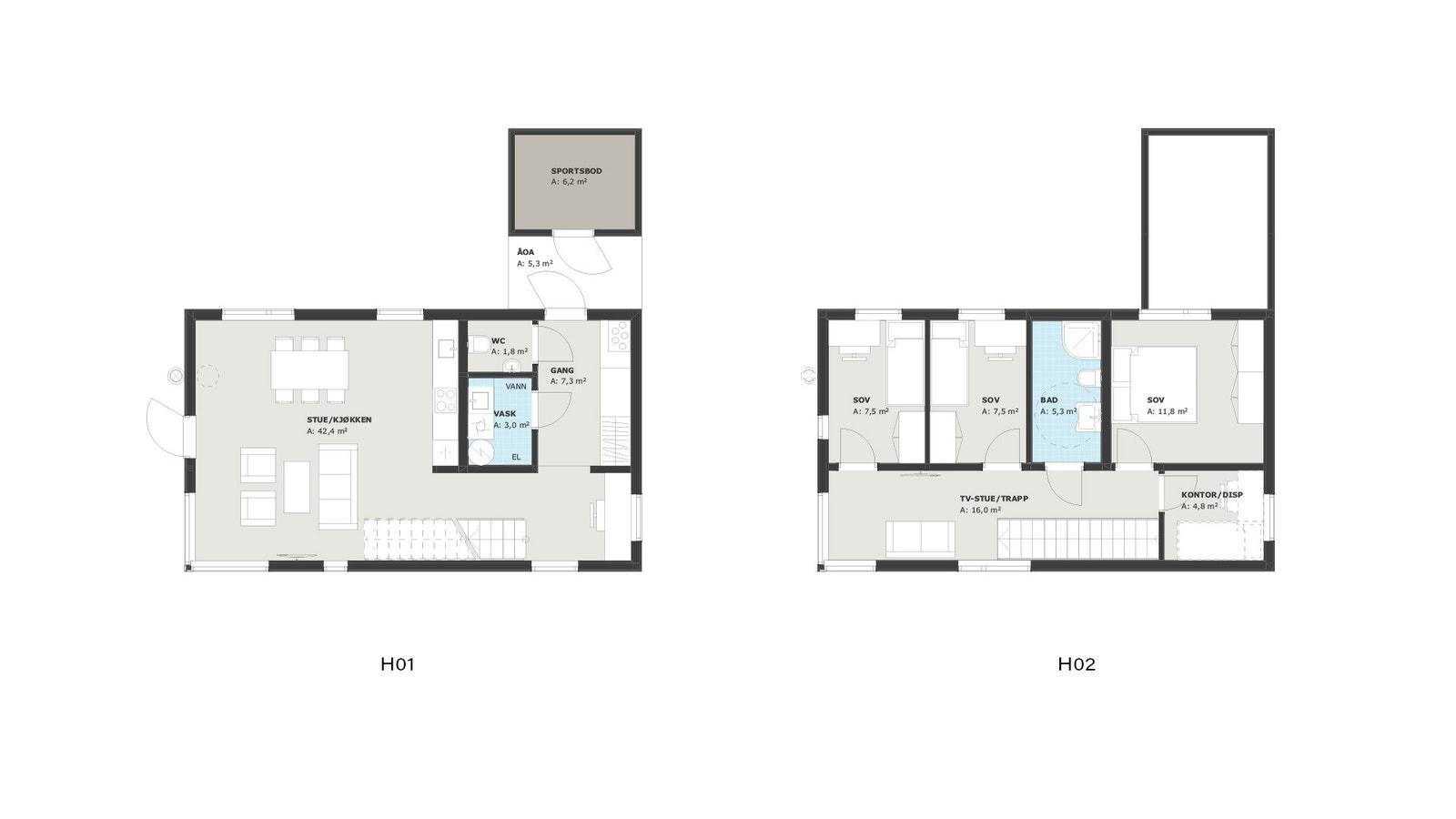 Planløsning 1. og 2. etasje. Galleribilde