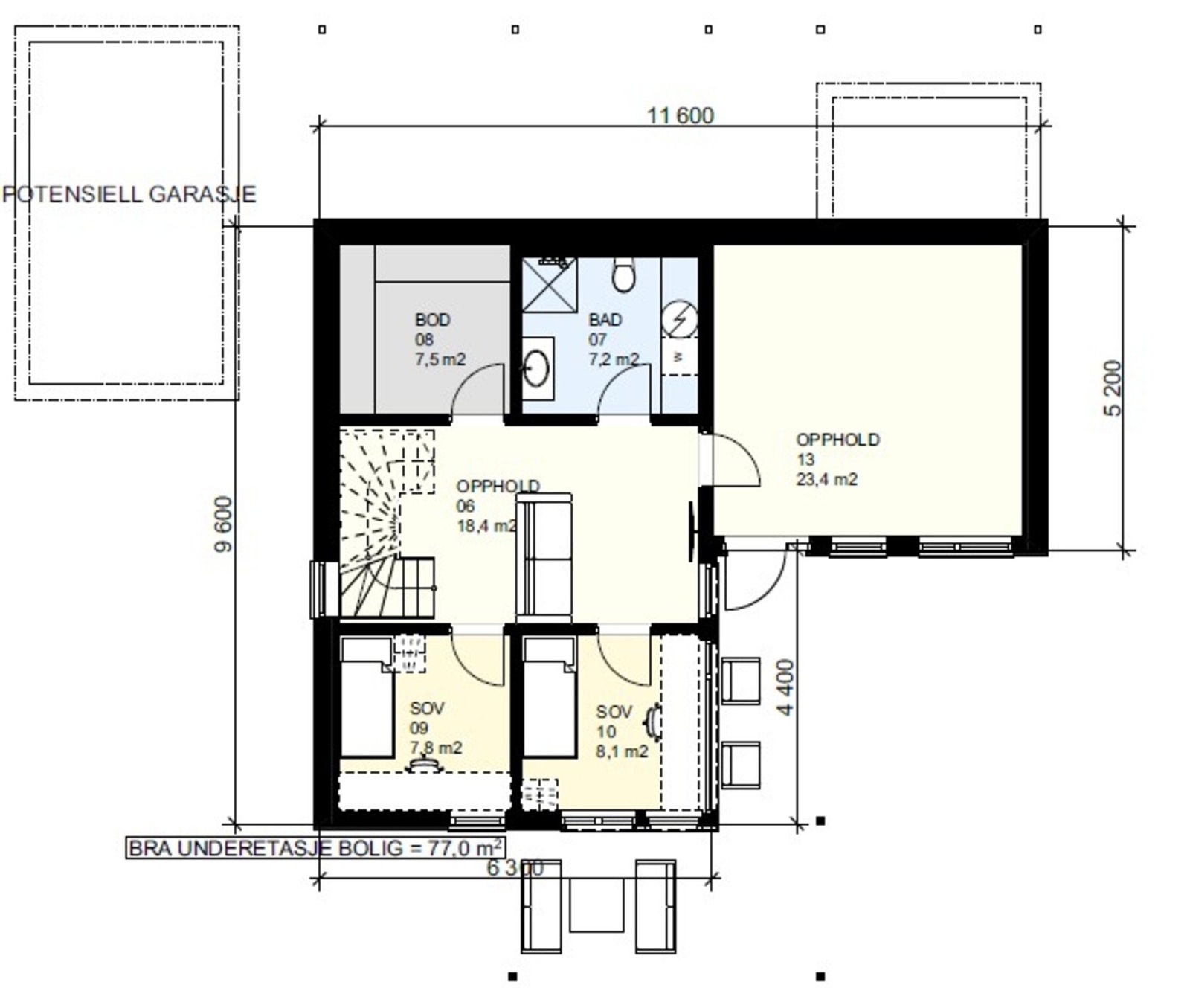 Planskisse sokkeletasje. Galleribilde