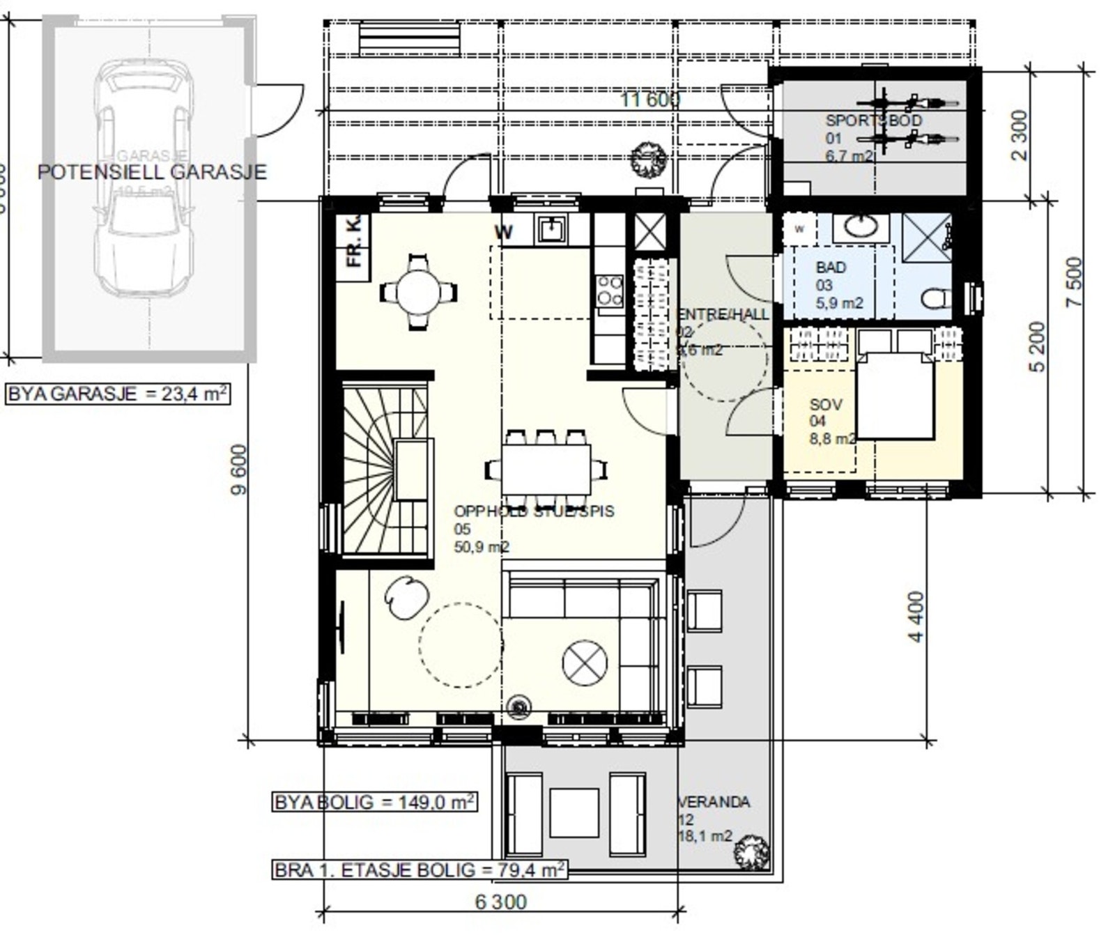 Planskisse 1. etasje. Galleribilde